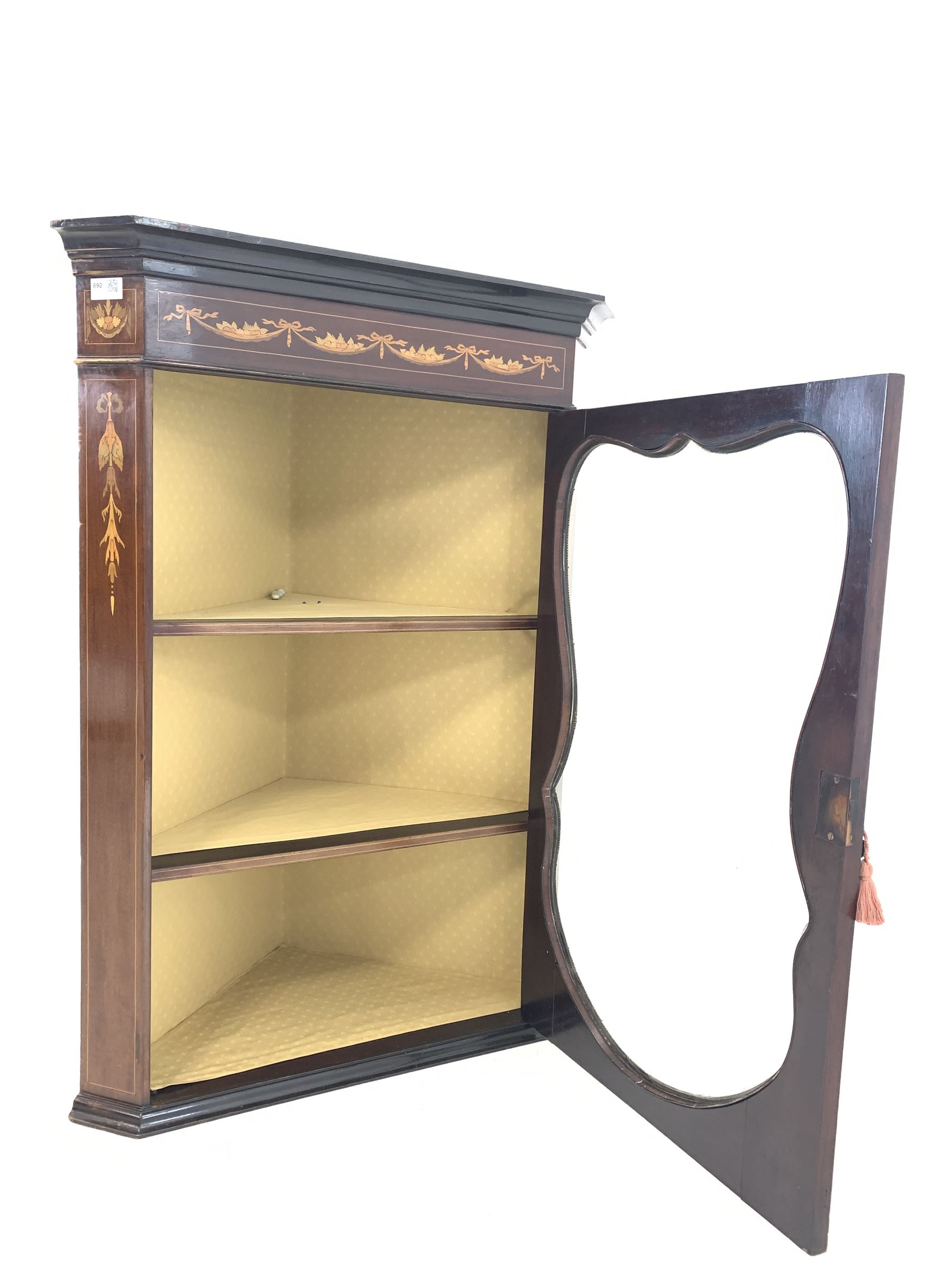 Edwardian Sheraton design inlaid mahogany corner cabinet with glazed door enclosing two shelves W70c - Image 2 of 2