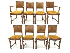 Set eight (6+2) oak dining chairs