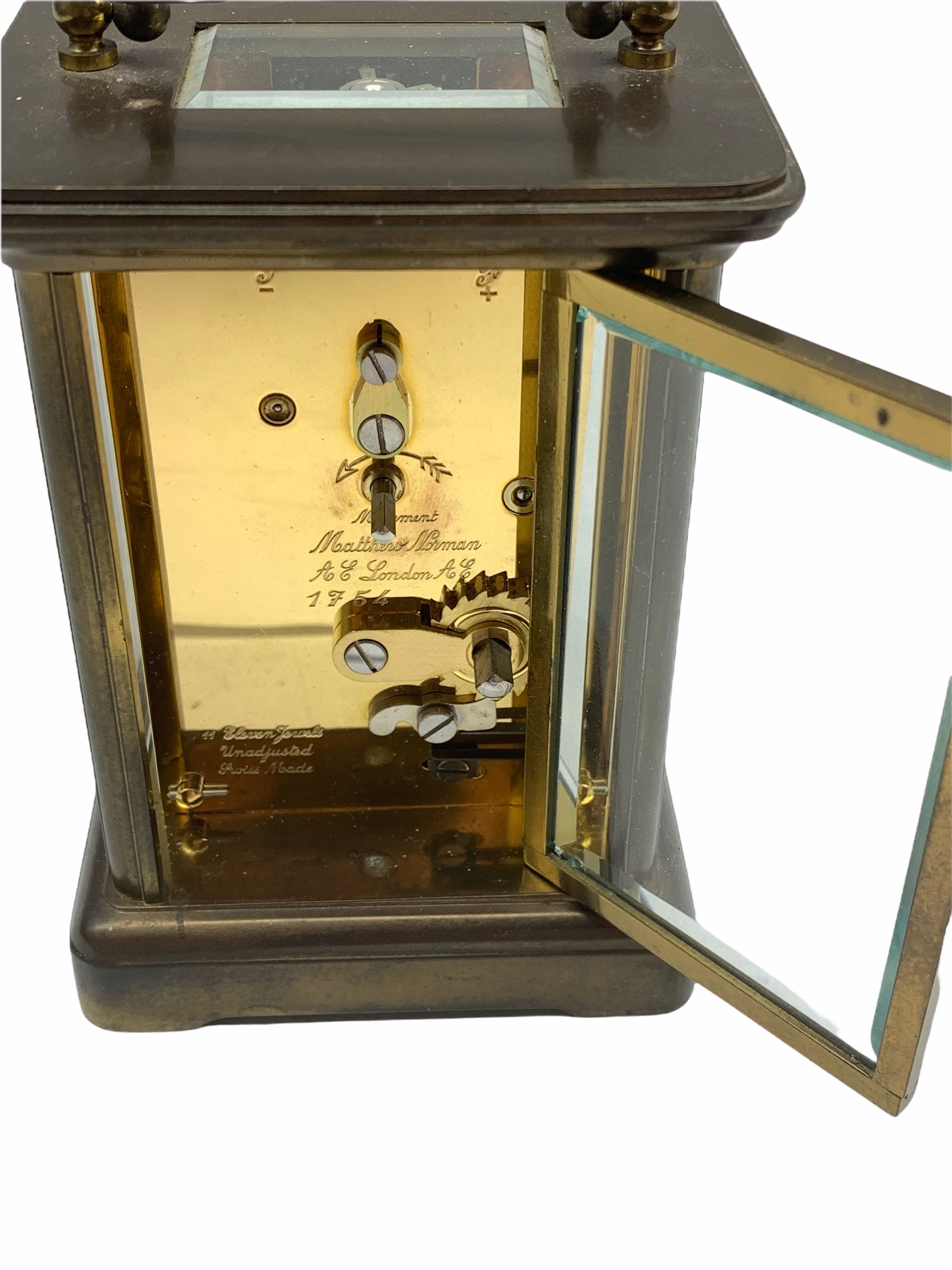 20th century Matthew Norman eight-day timepiece Carriage Clock with a lever platform escapement - Image 3 of 4