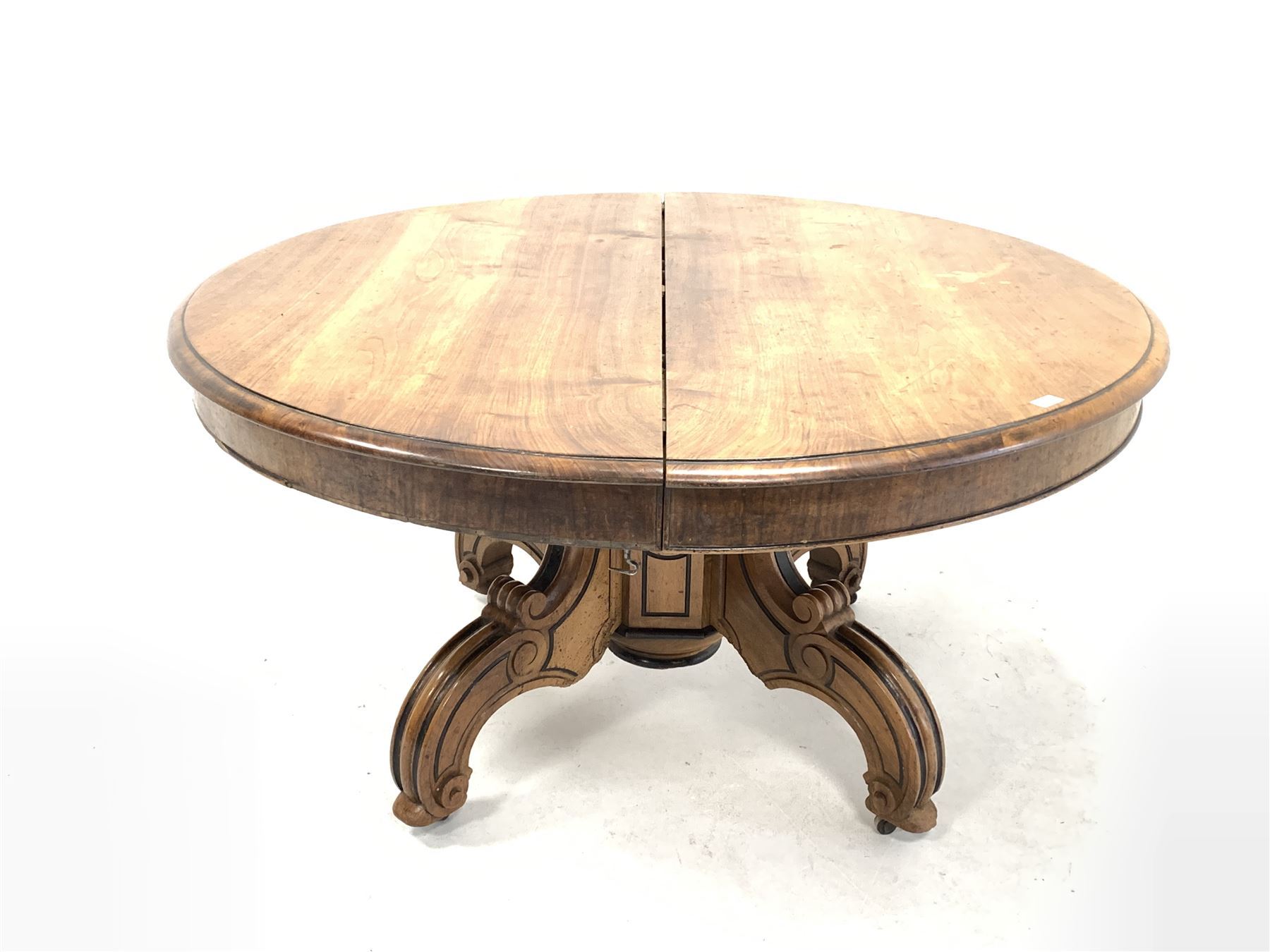 Victorian walnut circular extending dining table