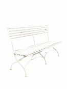 Wrought iron folding garden bench with slatted seat and back W153cm