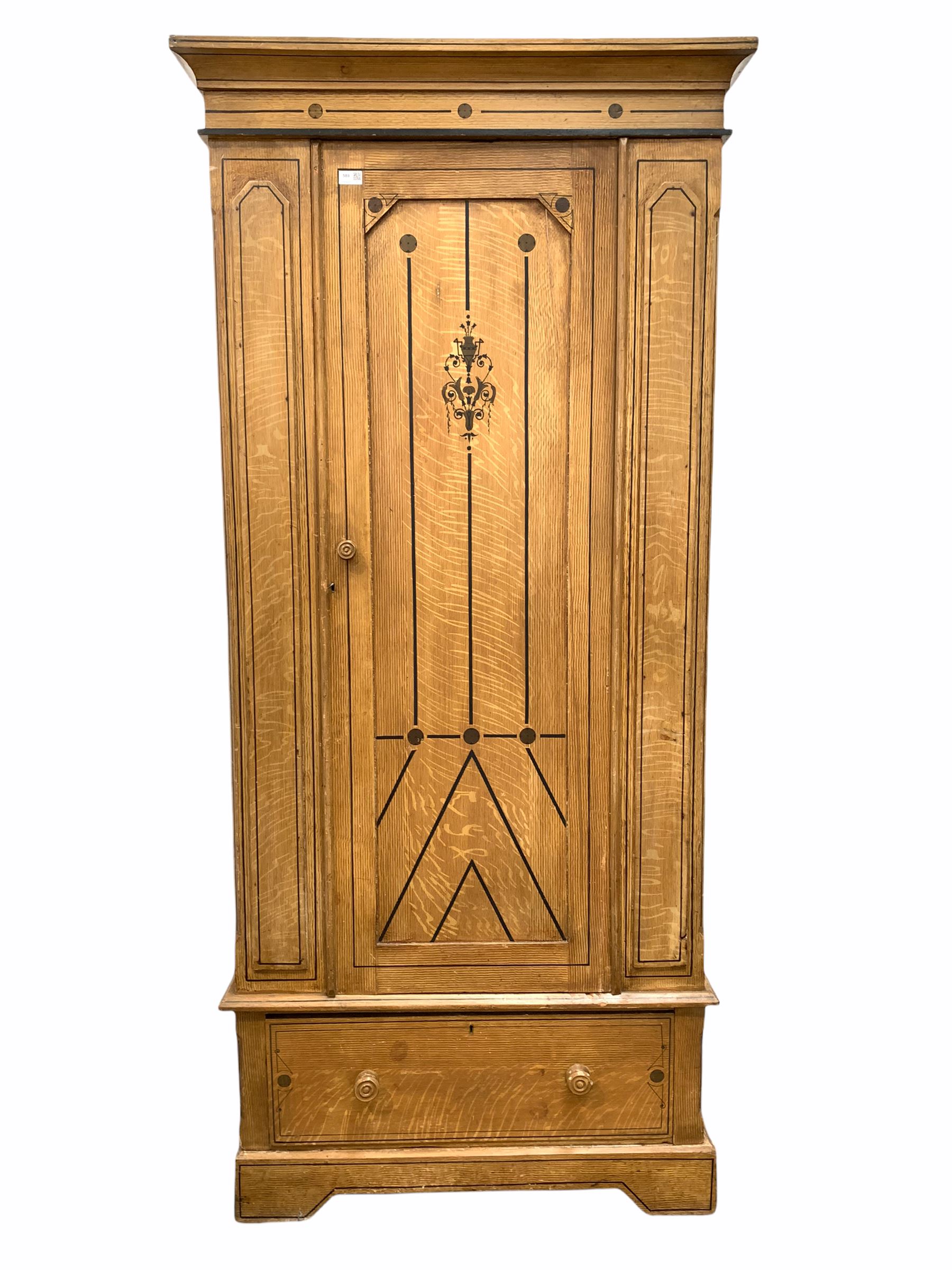 Late Victorian scumbled pine single wardrobe - Image 3 of 3