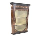 Edwardian Sheraton design inlaid mahogany corner cabinet with glazed door enclosing two shelves W70c