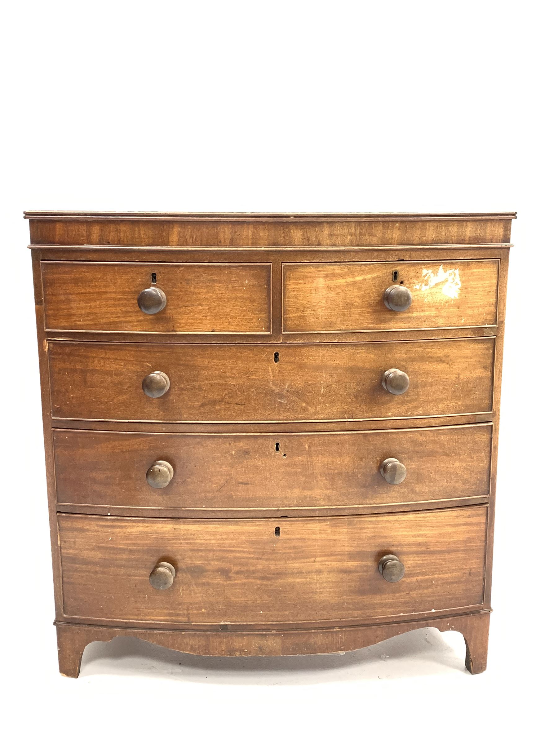 Victorian mahogany bow front chest fitted with two short and three long graduated drawers