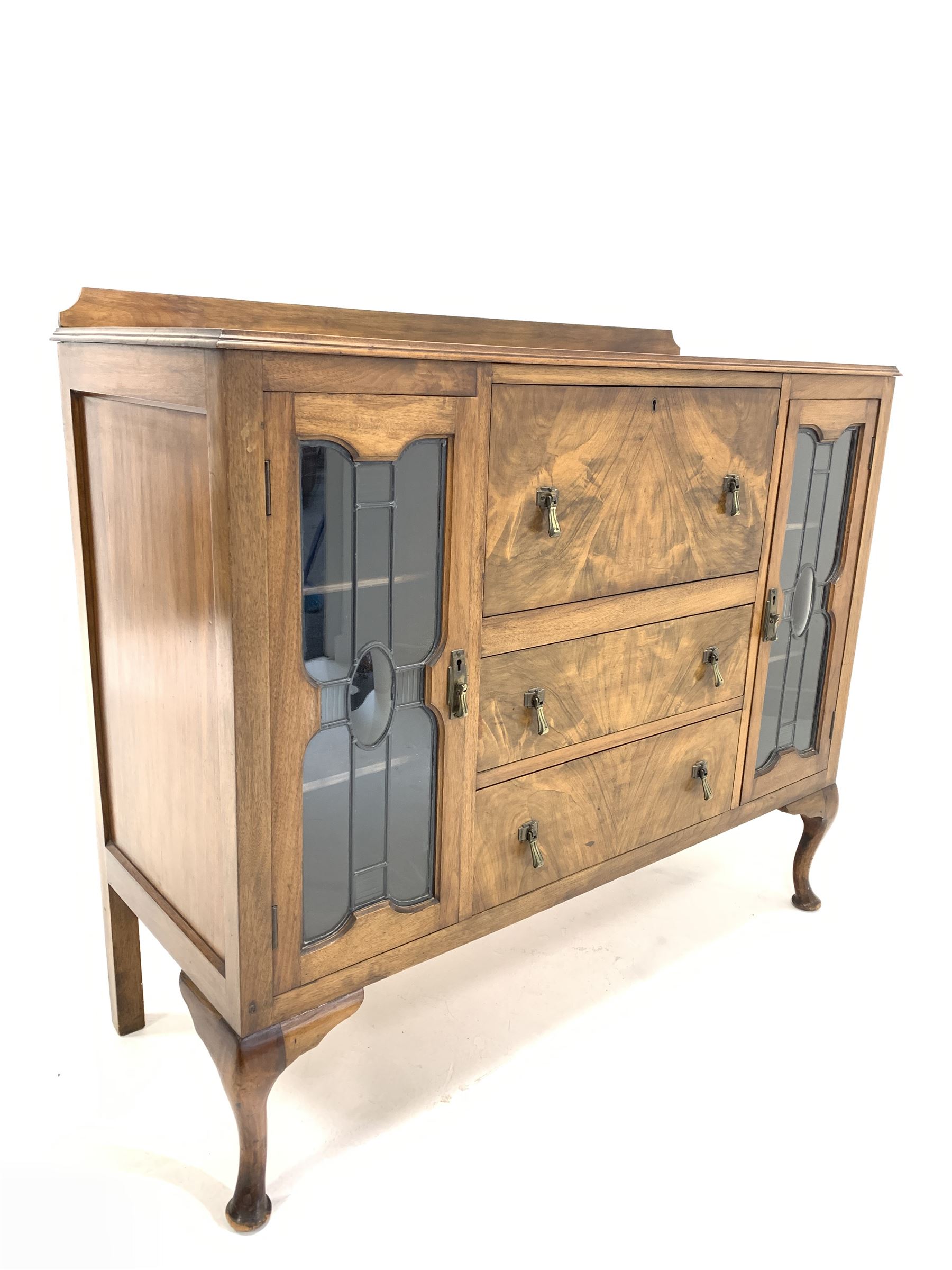 Early 20th century walnut bureau display cabinet - Image 3 of 4