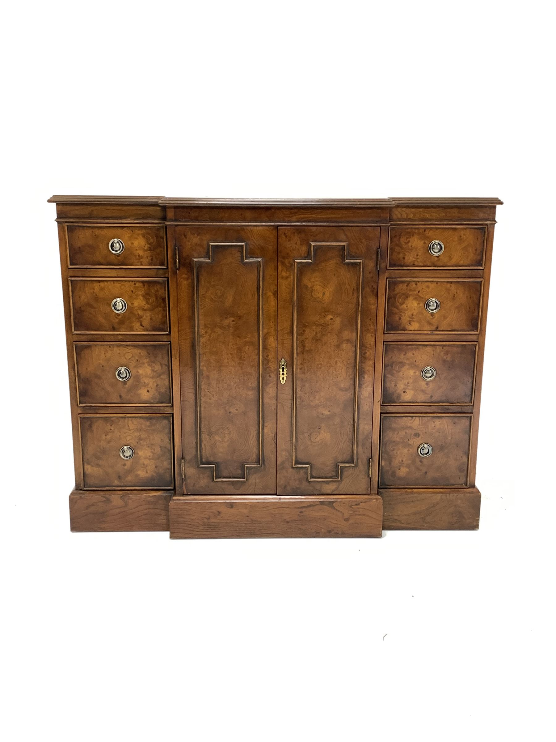 Regency style walnut breakfront bookcase