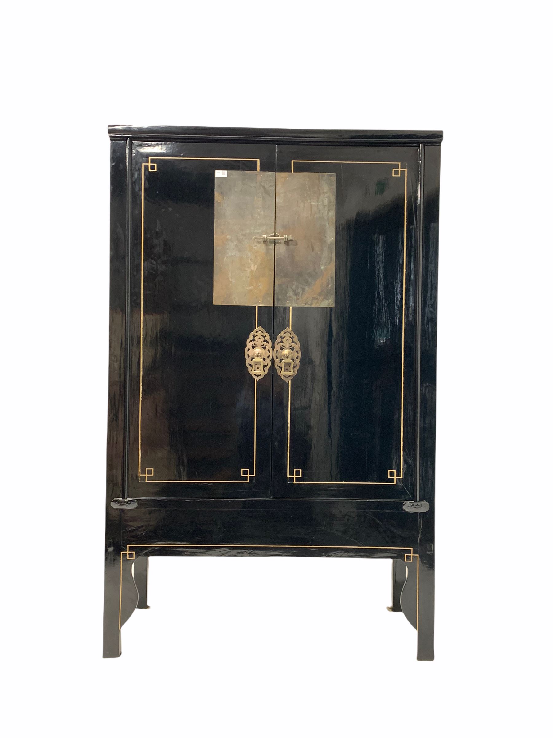 Chinese black lacquer marriage cabinet