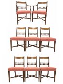 Set of eight (6+2) Regency mahogany dining chairs rail and lozenge pierced rail back over reeded upr