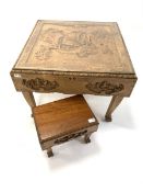 Chinese carved hardwood square coffee table with plate glass top and four drawers