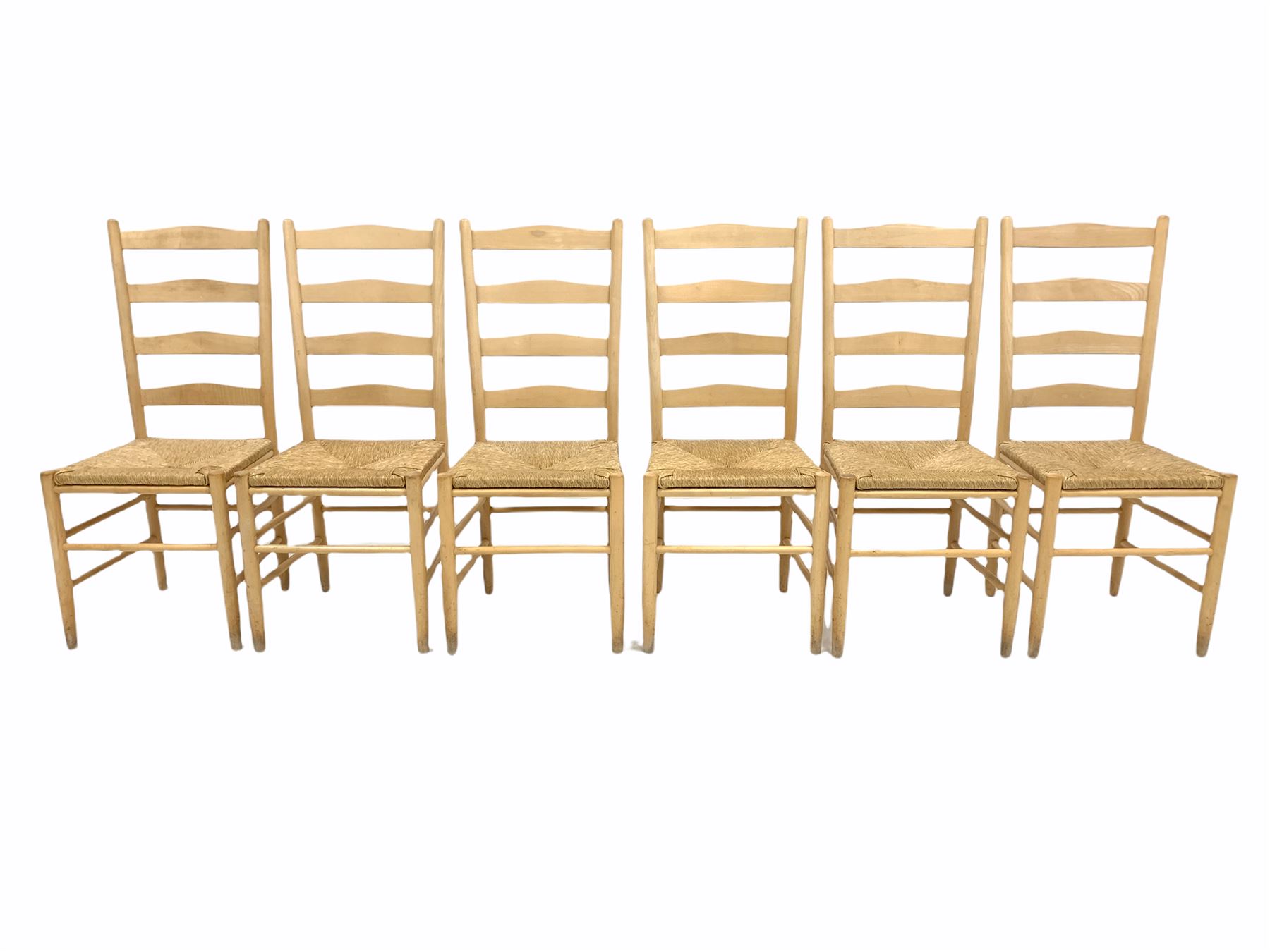 Set of six 20th century stripped beech dining chairs