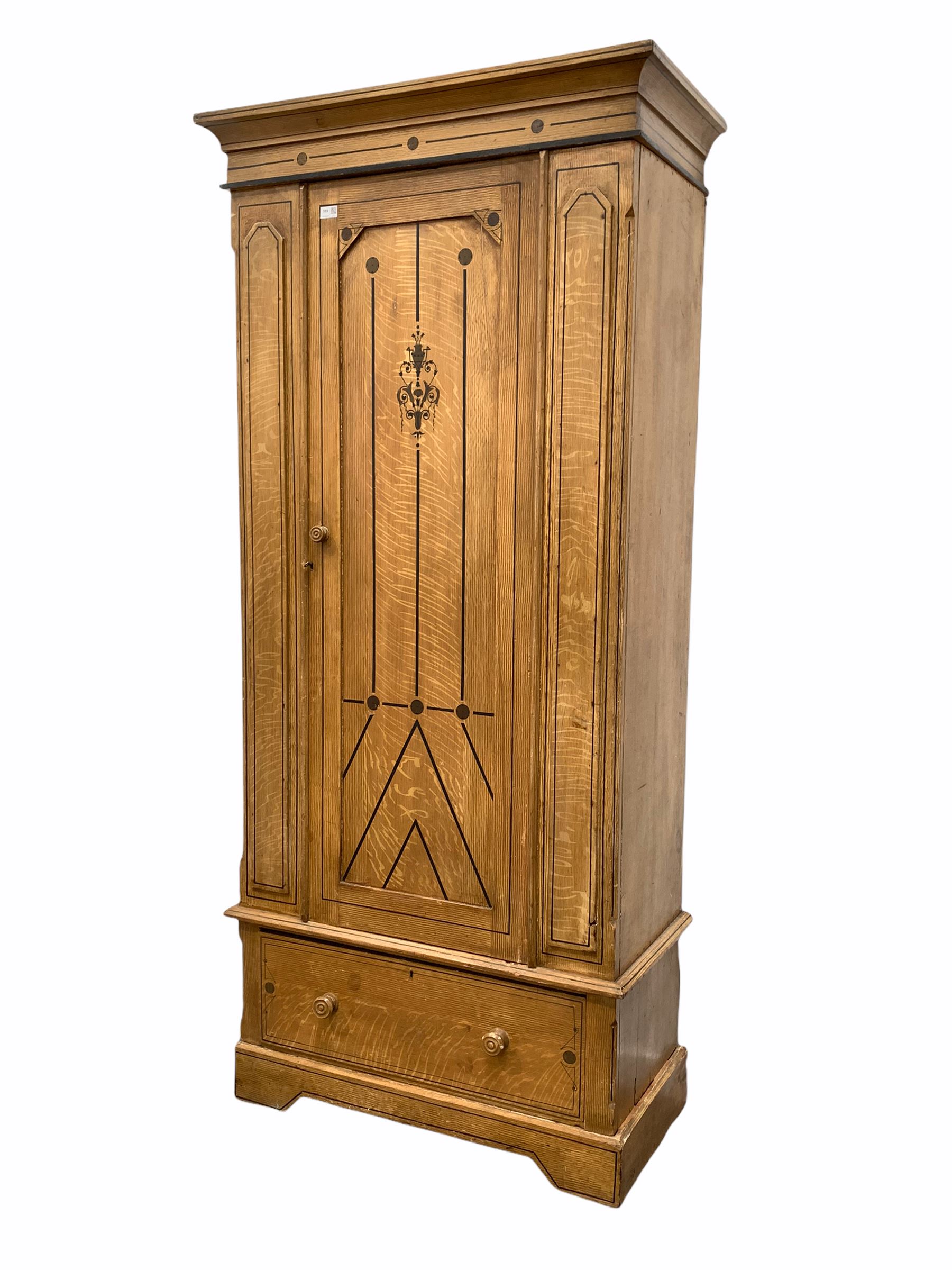 Late Victorian scumbled pine single wardrobe - Image 2 of 3