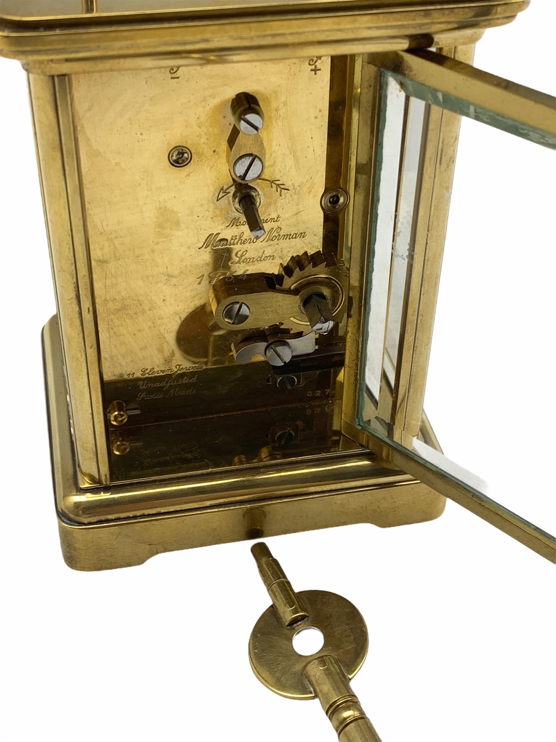 20th Century Mathew Norman eight-day Corniche cased timepiece carriage clock with a lever platform e - Image 3 of 4