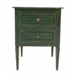 Small green painted bedside chest