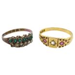 Victorian 15ct gold diamond and pink stone gypsy set ring