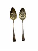 Pair of George III silver table spoons with later berry bowls and engraved stems London 1801 and 181