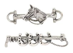 Silver horse's head brooch and one other silver horseshoe brooch