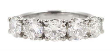 Platinum five stone round brilliant cut diamond ring hallmarked