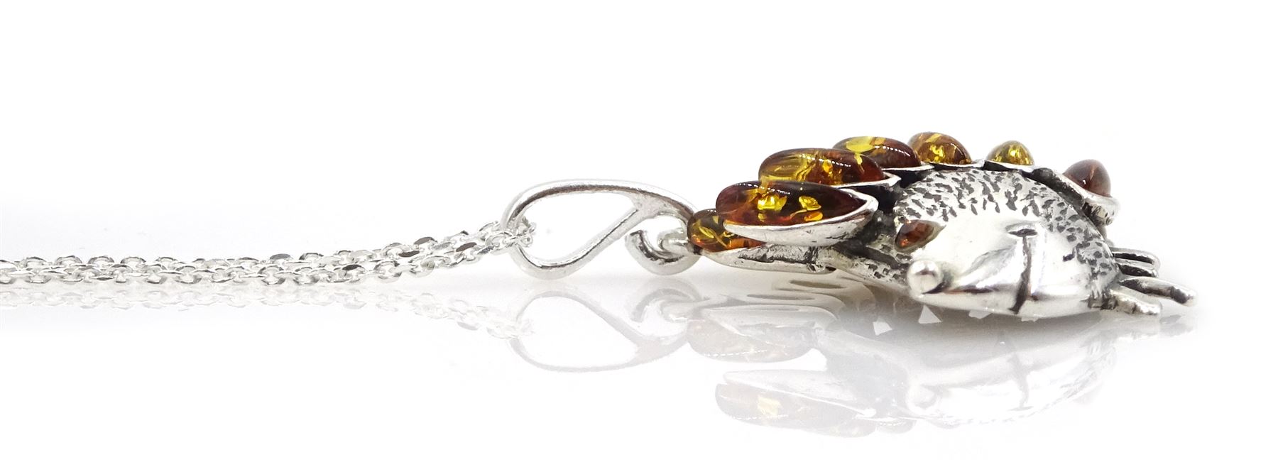 Silver Baltic amber hedgehog pendant necklace - Image 2 of 2