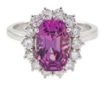 18ct white gold pink sapphire and diamond cluster ring