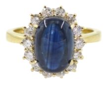 18ct gold cabochon sapphire and diamond cluster ring