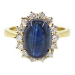 18ct gold cabochon sapphire and diamond cluster ring