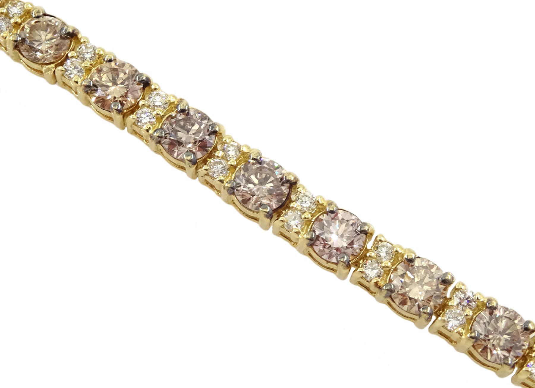 Gold round brilliant cut diamond champagne and white diamond bracelet - Image 2 of 3