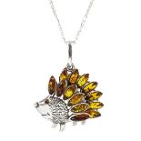 Silver Baltic amber hedgehog pendant necklace