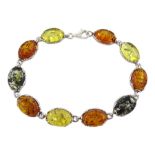 Silver oval Baltic amber link bracelet