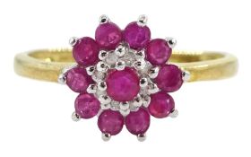 Silver-gilt ruby and diamond cluster ring