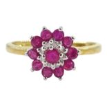 Silver-gilt ruby and diamond cluster ring