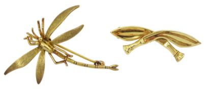 9ct gold dragonfly brooch and 14ct Gurka sweetheart brooch
