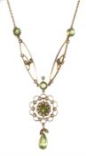 Edwardian gold peridot and seed pearl necklace