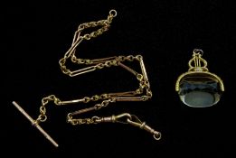 Victorian gold Albert chain with clips stamped 9ct