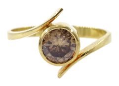 18ct gold fancy champagne colour diamond bezel set ring