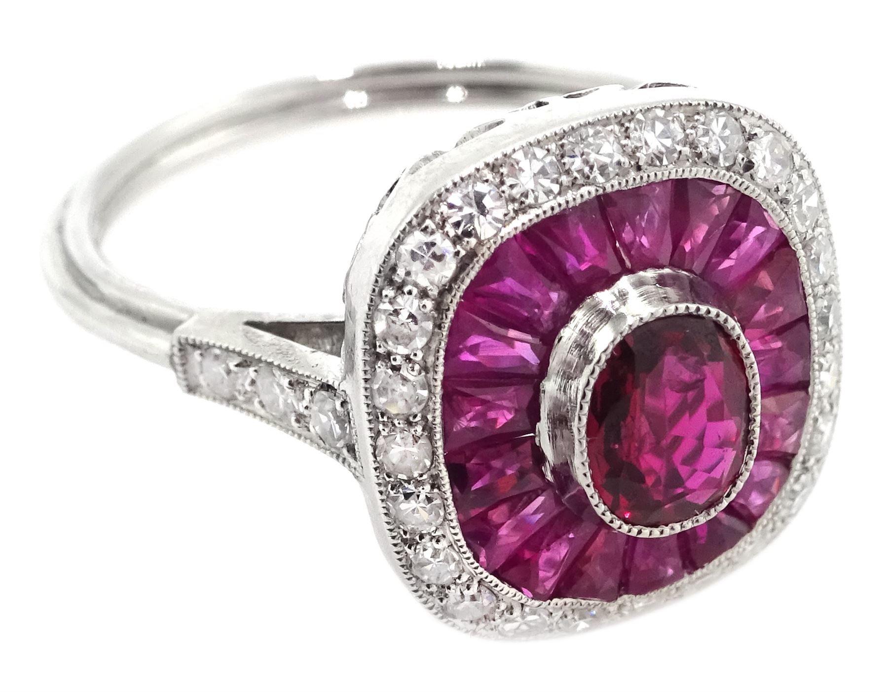 Platinum ring set with central oval ruby - Image 2 of 4