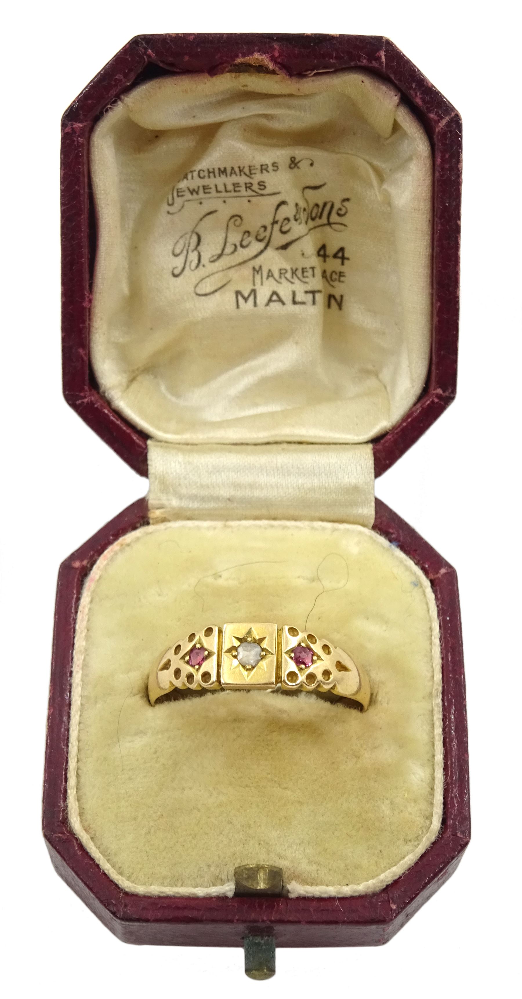 Victorian 15ct gold diamond and pink stone gypsy set ring - Image 2 of 2