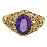 9ct gold single stone oval amethyst ring