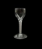 18th century cordial glass with rounded bowl with opaque twist stem H14cm