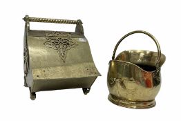 19th/ early 20th century brass coal scuttle having foliate applied decoration and twist handle