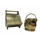 19th/ early 20th century brass coal scuttle having foliate applied decoration and twist handle