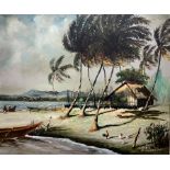 Oscar T Navarro (Filipino 1921-1973): Windswept Palm Trees on the Philippine Coast