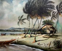 Oscar T Navarro (Filipino 1921-1973): Windswept Palm Trees on the Philippine Coast
