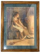 J Isherwood (British early 20th century): Girl by the Fireside