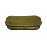 18th century Dutch brass tobacco box with traces of engraving including script