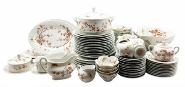 Extensive Chinese prunus decorated dinner service 'Overyjoy' comprising seven dinner plates