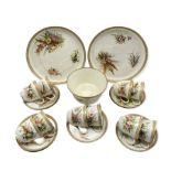 Victorian Worcester part tea set painted with sprays of leaves and flowers within a jewelled border