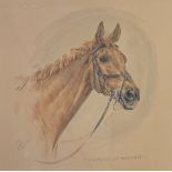 English School (20th century): 'Moment of Madness' Head and Shoulders Study of a Chestnut Horse