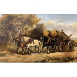 English School (19th century): Horses and Cart Transporting Lumberjack and Logs