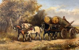 English School (19th century): Horses and Cart Transporting Lumberjack and Logs