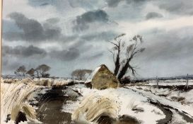 Leslie L Hardy Moore (British 1907-1997): 'Winter Dyke Ranworth Norfolk'